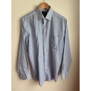 Stafford Men's Blue White Stripe Long Sleeve Dress Shirt Fitted Size 16 34-35